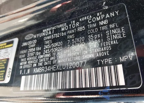 2020 Hyundai Palisade Sel z USA, uszkodzony, nr VIN KM8R34HEXLU120077